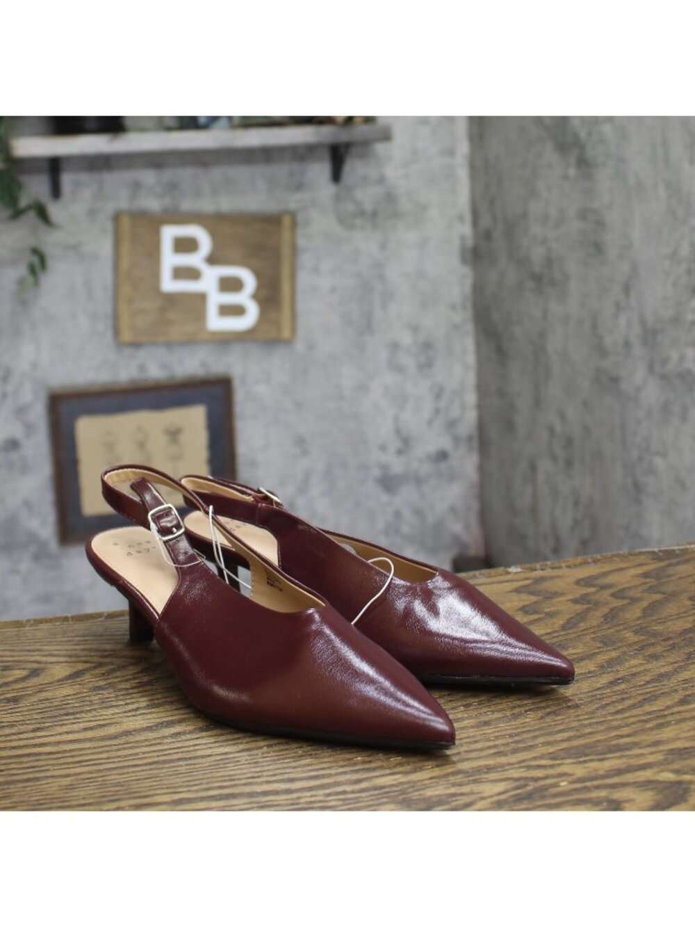 A New Day Slingback Pointed Toe Faux Leather Kitten Heels Burgundy Red 7M